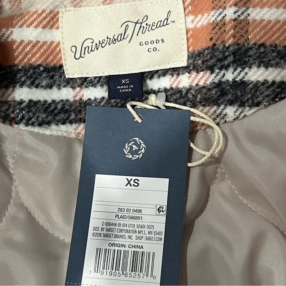 NWT Universal Thread Mid Length Plaid Shirt Jacket Size XS